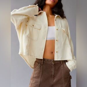 BDG Slouchy Cream Corduroy Button Up Top